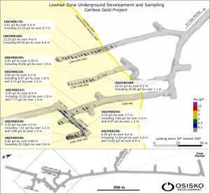 Osisko Development Intercepts 57.29 g/t Gold Over 3.05 Meters, 625.95 g/t Gold Over 0.5 Meters and 15.26 g/t Gold Over 4.4 Meters in Lowhee Infill Drilling at Cariboo Gold Project